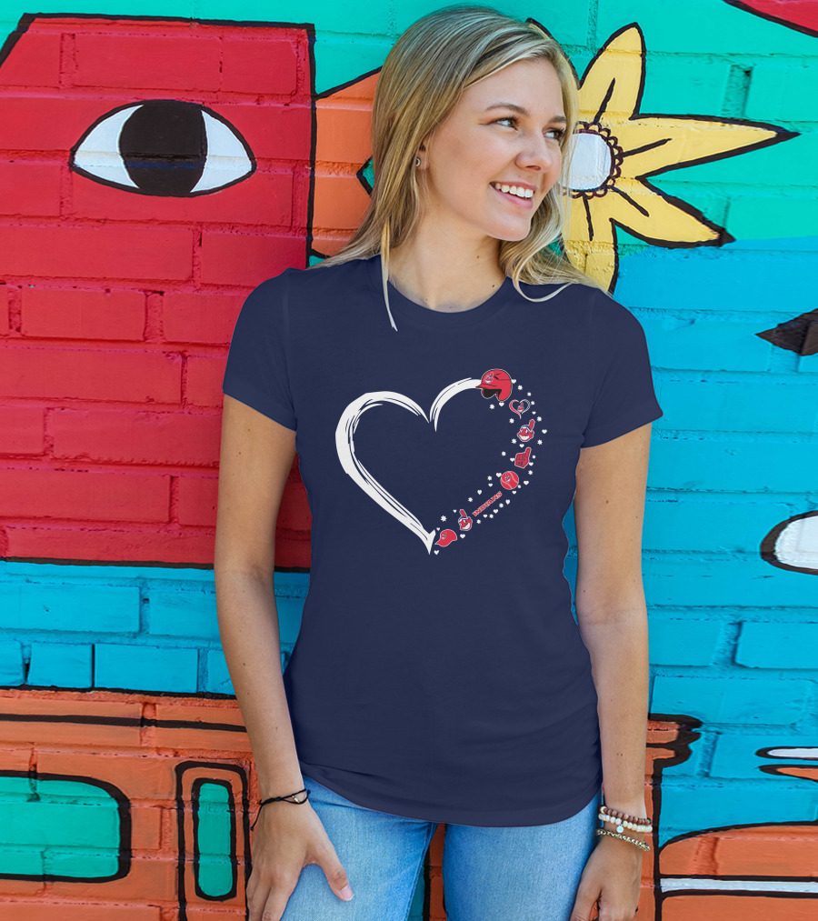 Cleveland Indians Fan Heart With Helmets And Stars T-Shirt