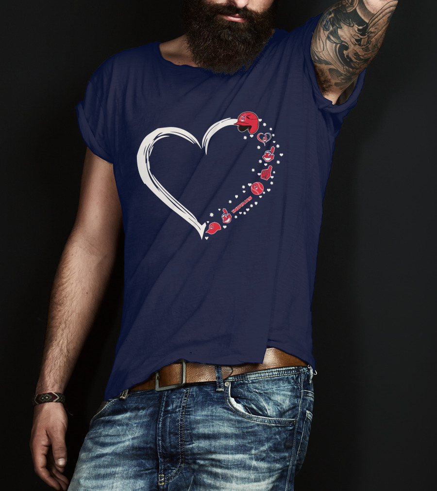 Cleveland Indians Fan Heart With Helmets And Stars T-Shirt