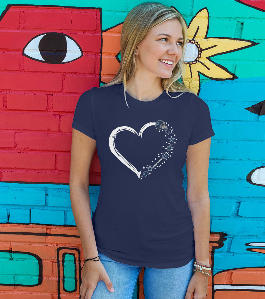 Love Dallas Cowboys #1 Fan Heart Stars Football Helmet T-Shirt