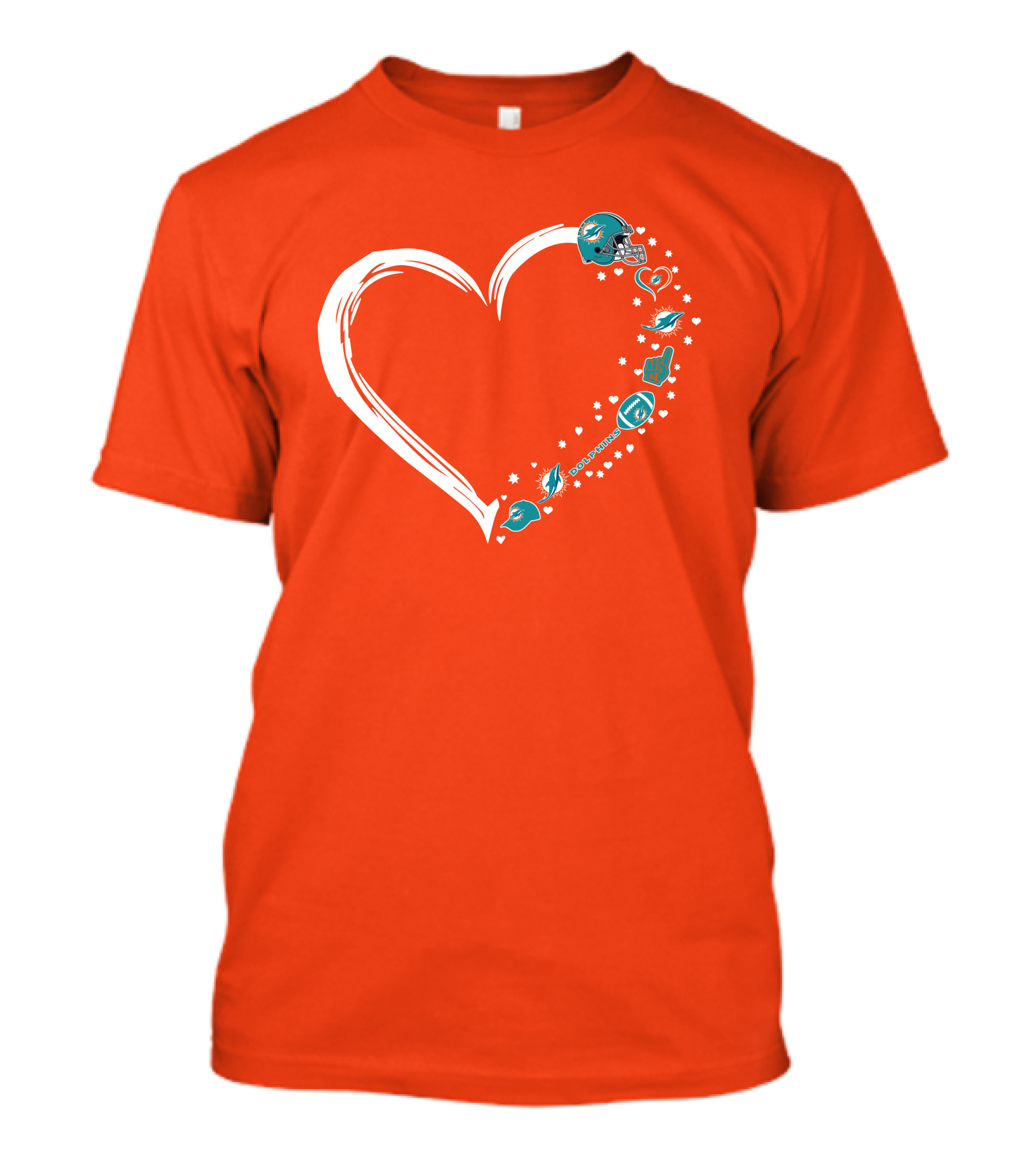 Miami Dolphins Heart Design With Helmets T-Shirt