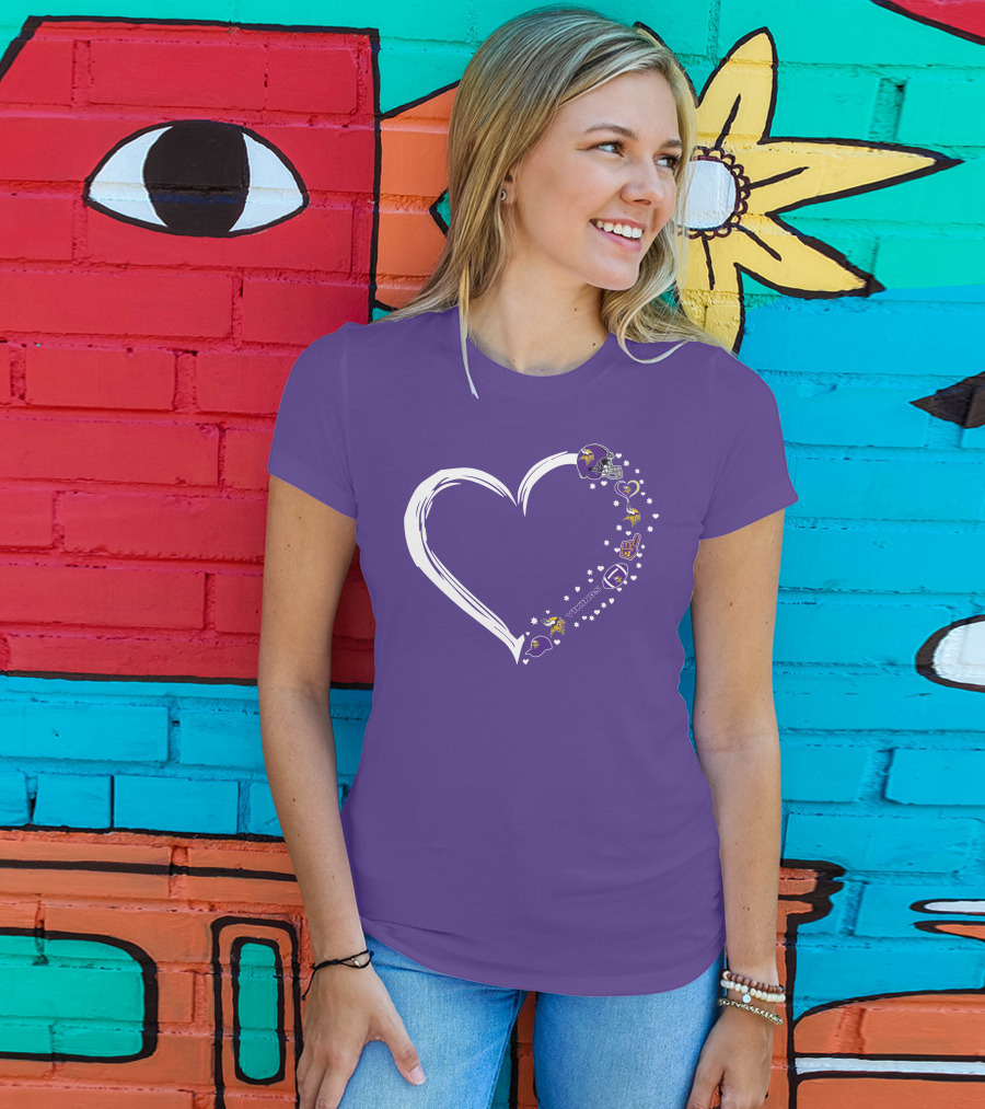 Minnesota Vikings Heart Shaped #1 Fan Helmet And Stars T-Shirt