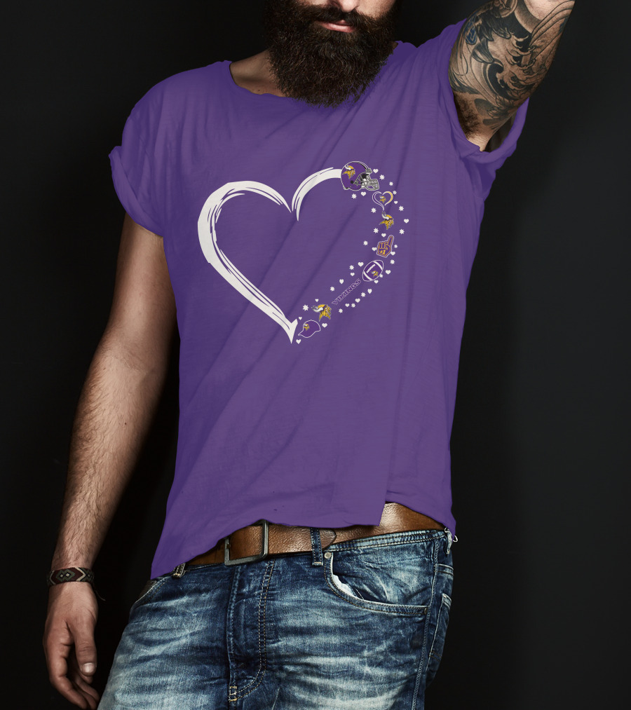 Minnesota Vikings Heart Shaped #1 Fan Helmet And Stars T-Shirt