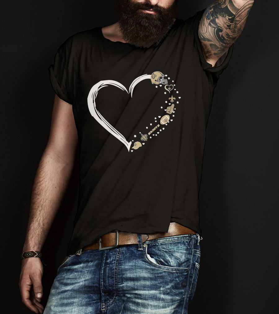 New Orleans Saints Heart Fan Helmet Logo Football Fleur-de-Lis Stars T-Shirt