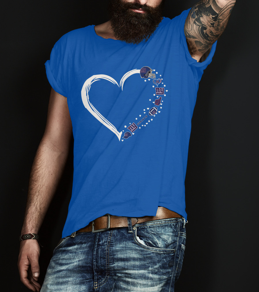 New York Giants Fan Heart Design With Logos And Symbols T-Shirt