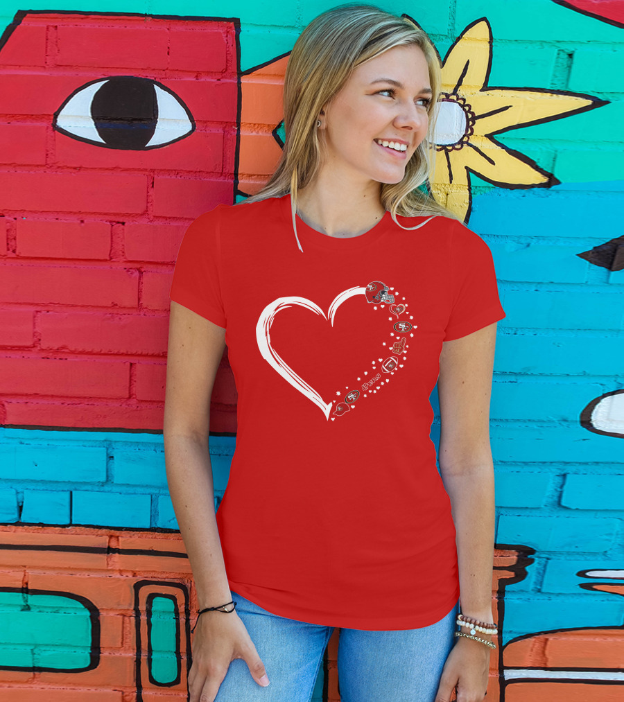 San Francisco 49ers Heart Design With Helmet T-Shirt