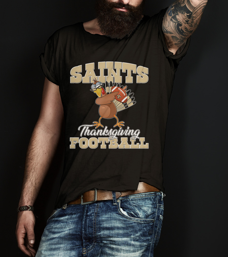 Saints Thanksgiving Football Turkey With New Orleans Saints Football T-Shirt