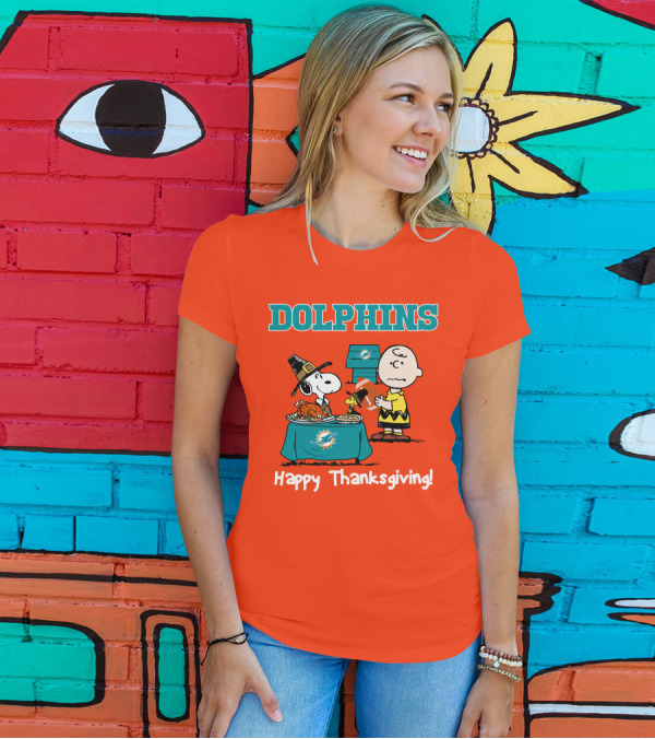 Dolphins Snoopy Charlie Brown Happy Thanksgiving Miami T-Shirt