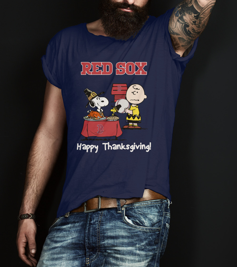 Red Sox Snoopy Charlie Brown Thanksgiving Baseball T-Shirt
