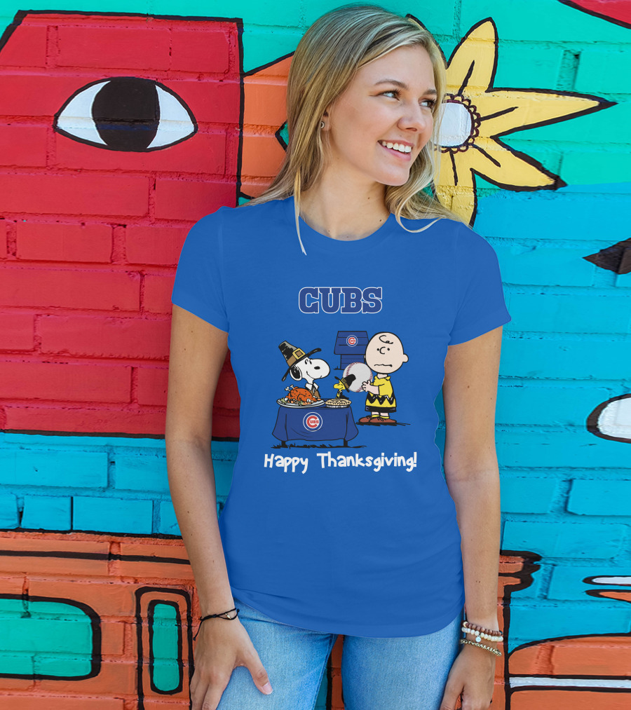 Cubs Snoopy Charlie Brown Thanksgiving Baseball T-Shirt