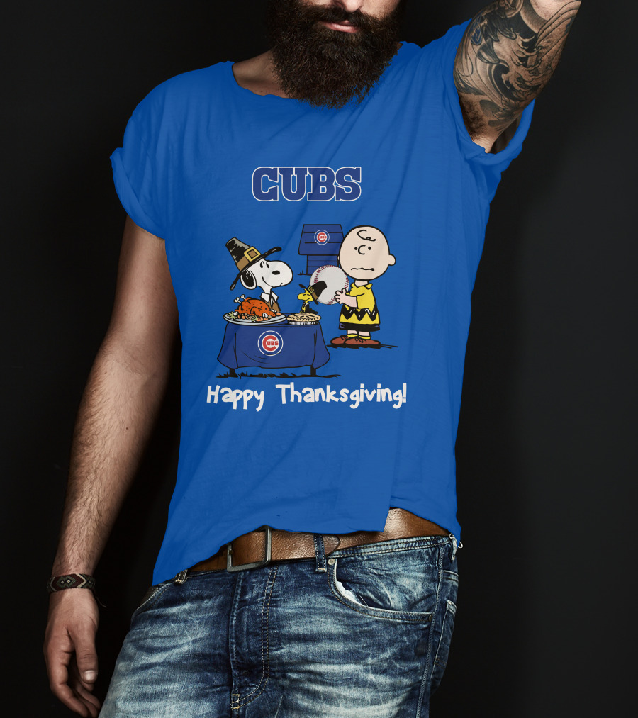 Cubs Snoopy Charlie Brown Thanksgiving Baseball T-Shirt