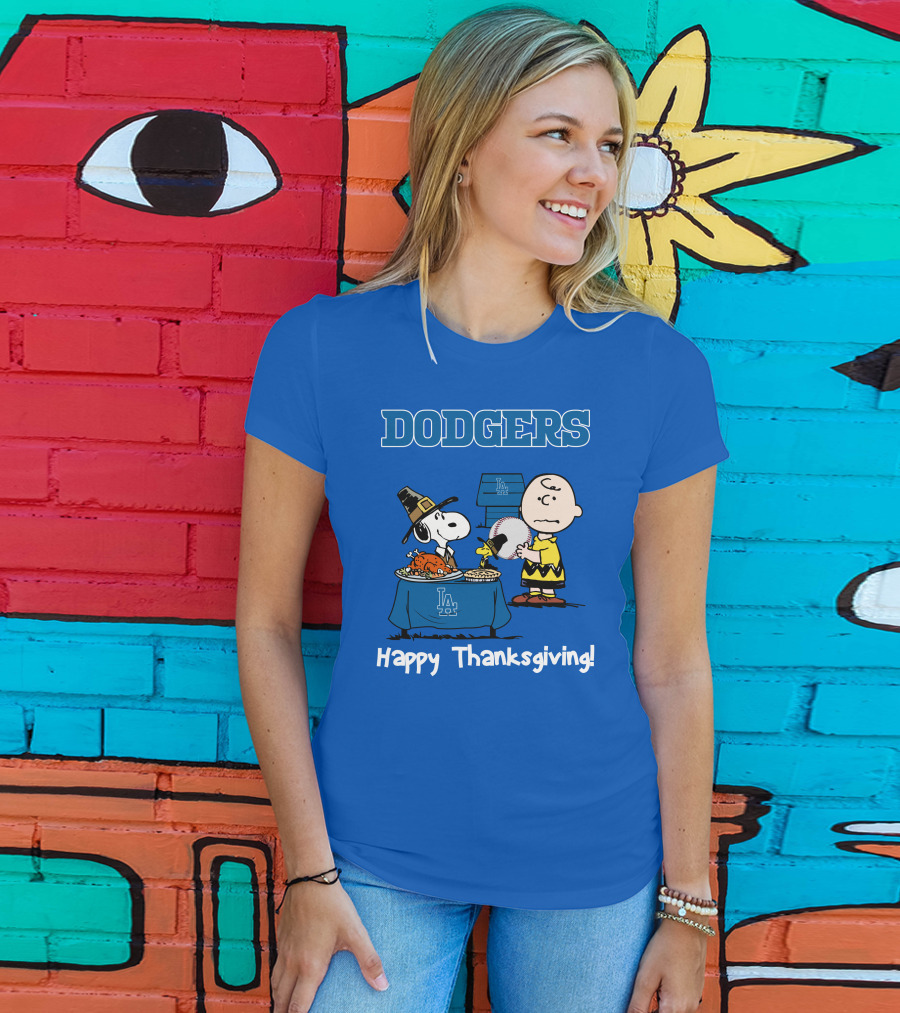 Dodgers Snoopy Charlie Brown Happy Thanksgiving Baseball LA T-Shirt
