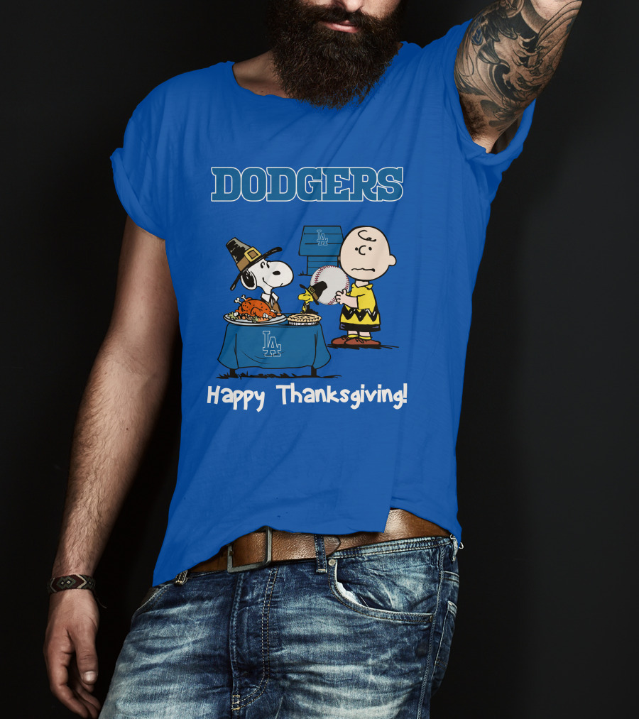Dodgers Snoopy Charlie Brown Happy Thanksgiving Baseball LA T-Shirt