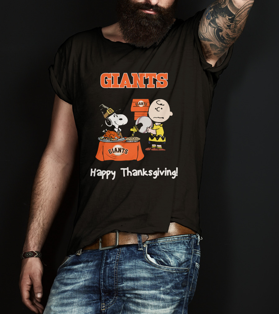 San Francisco Giants Snoopy Charlie Brown Happy Thanksgiving T-Shirt