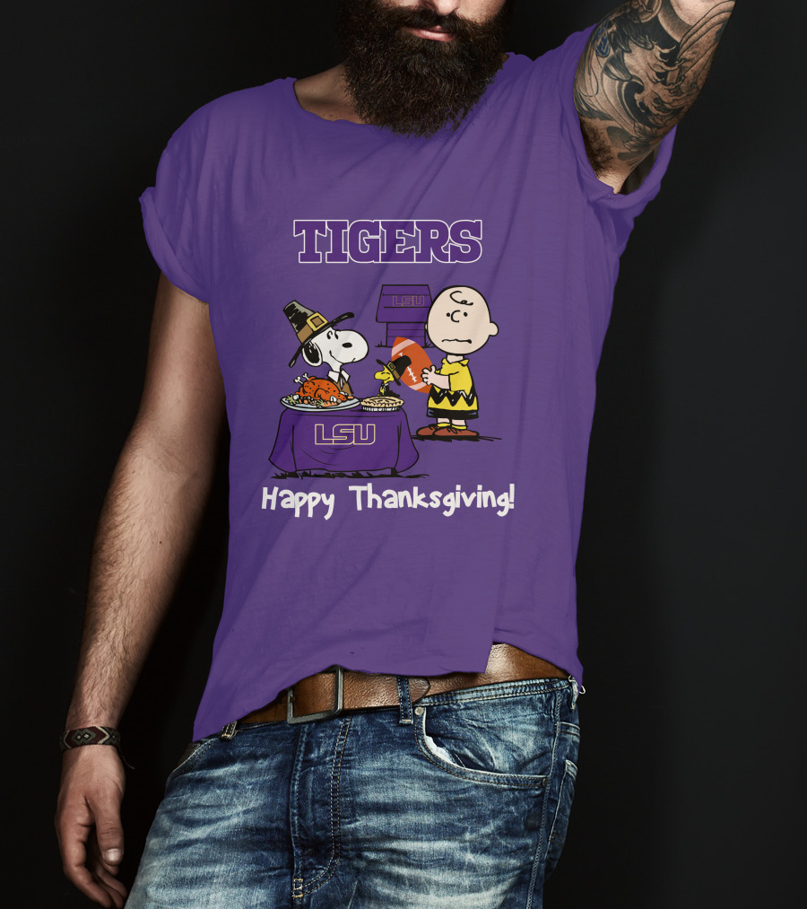 LSU Tigers Snoopy And Charlie Brown Thanksgiving Football T-Shirt