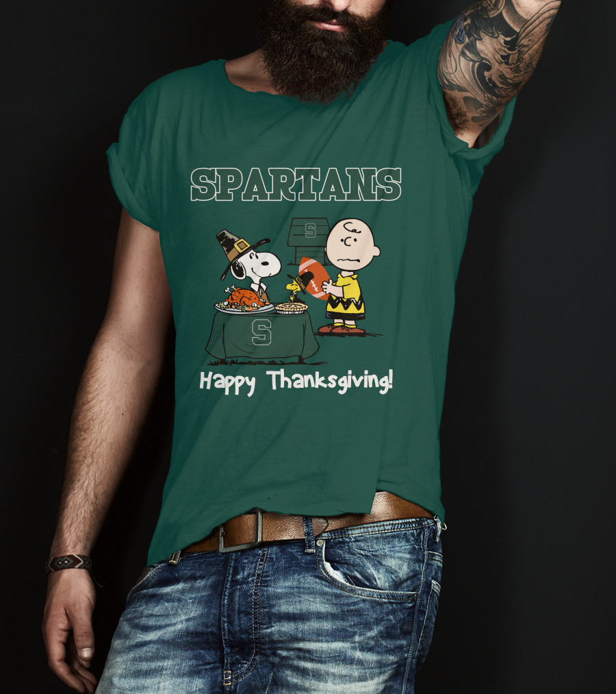 Spartans Snoopy Charlie Brown Thanksgiving Football T-Shirt