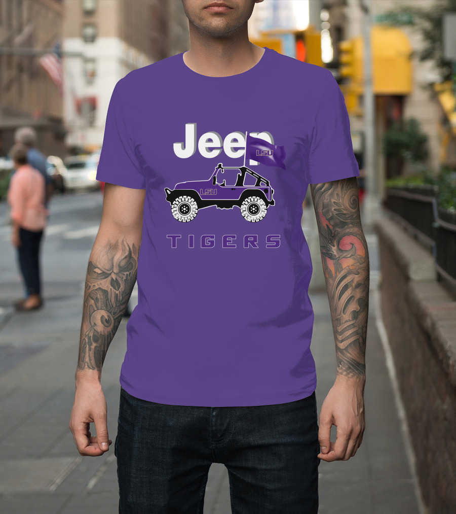 Jeep Lsu Tigers Purple Flag T-Shirt