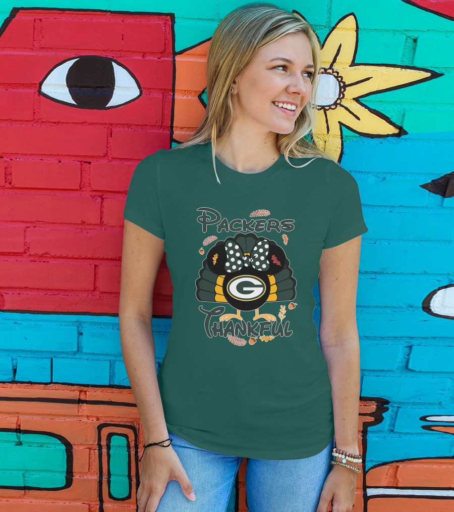 Packers Thankful Turkey With Polka Dot Bow Thanksgiving T-Shirt