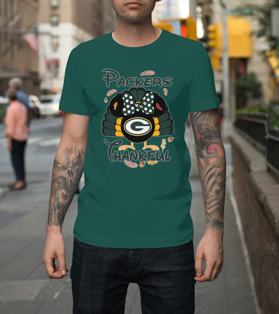 Packers Thankful Turkey With Polka Dot Bow Thanksgiving T-Shirt