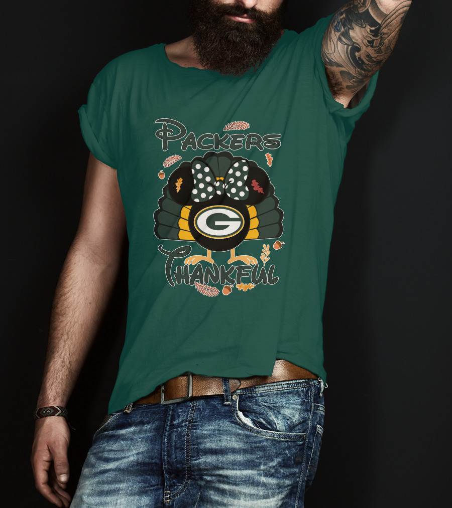 Packers Thankful Turkey With Polka Dot Bow Thanksgiving T-Shirt
