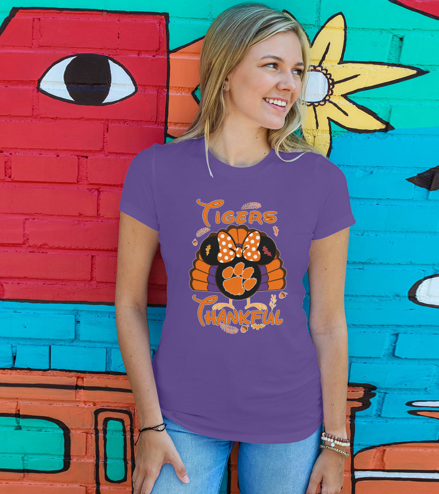 Tigers Thankful Clemson Minnie Thanksgiving T-Shirt