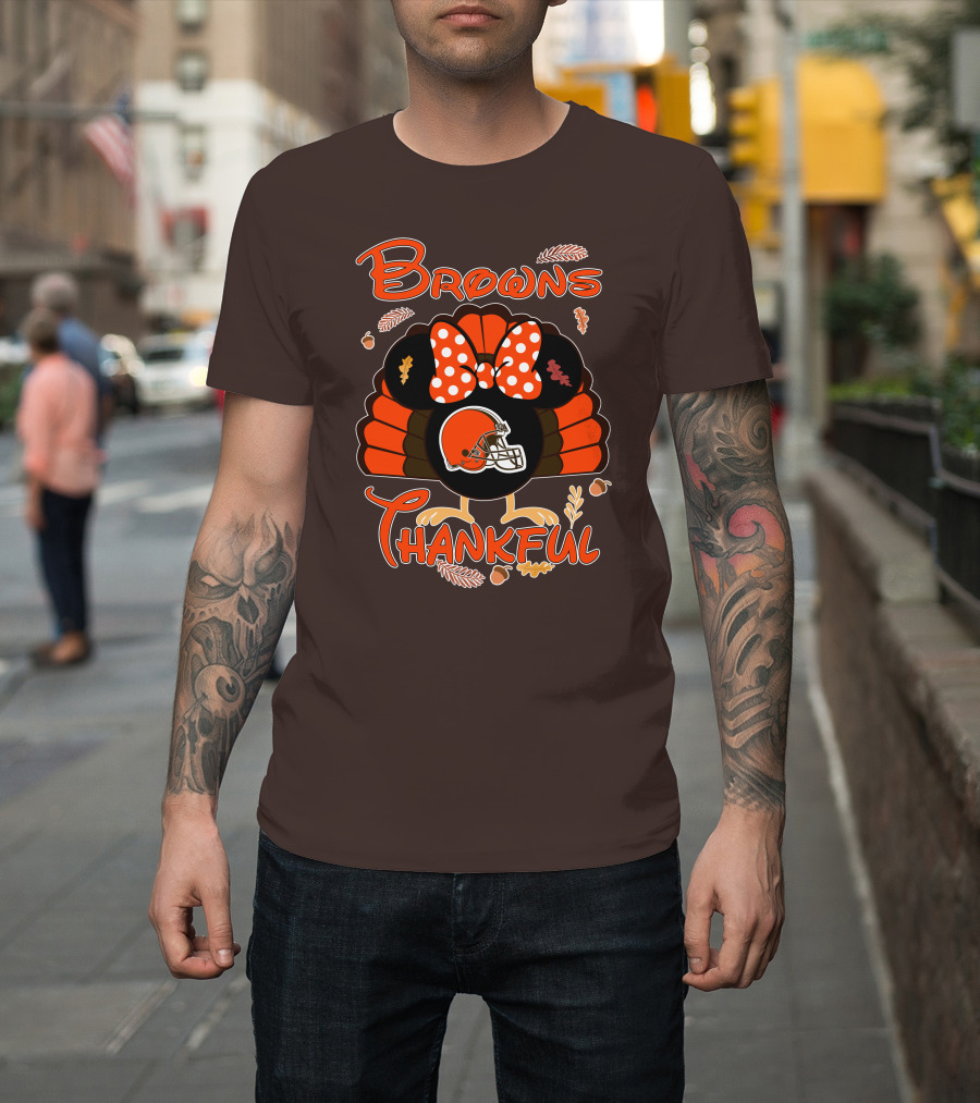 Browns Thankful Minnie Thanksgiving Football Turkey T-Shirt