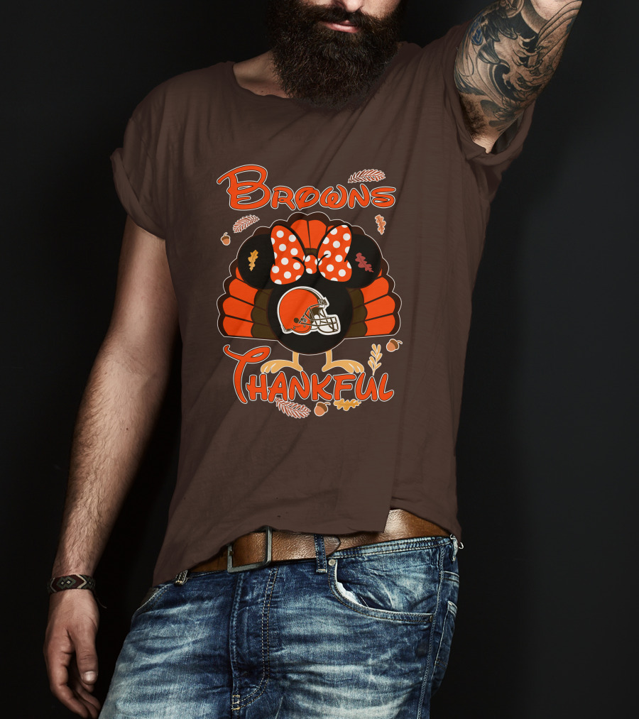 Browns Thankful Minnie Thanksgiving Football Turkey T-Shirt