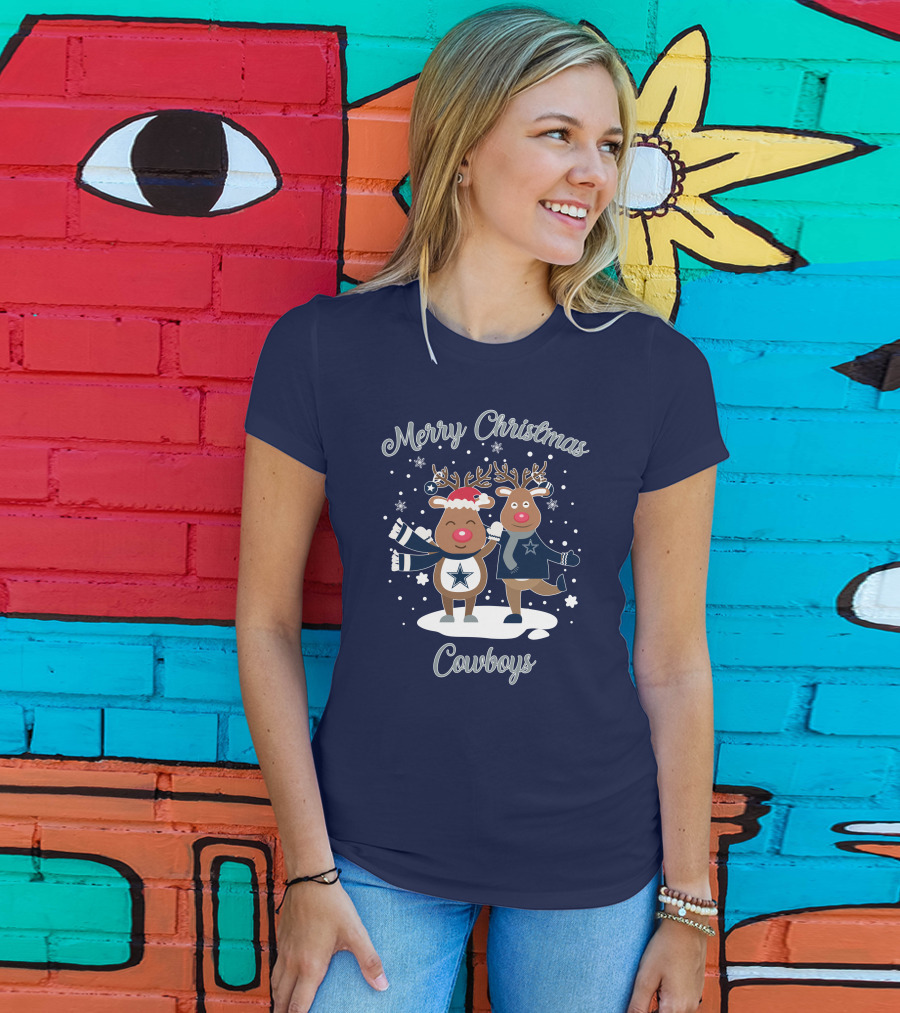 Merry Christmas Cowboys Reindeer Funny Dallas T-Shirt