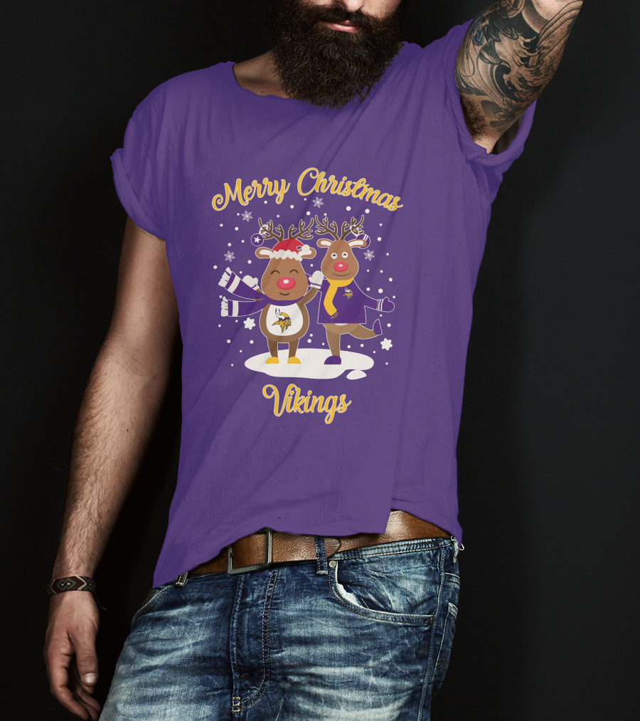 Merry Christmas Minnesota Vikings Reindeer Duo T-Shirt