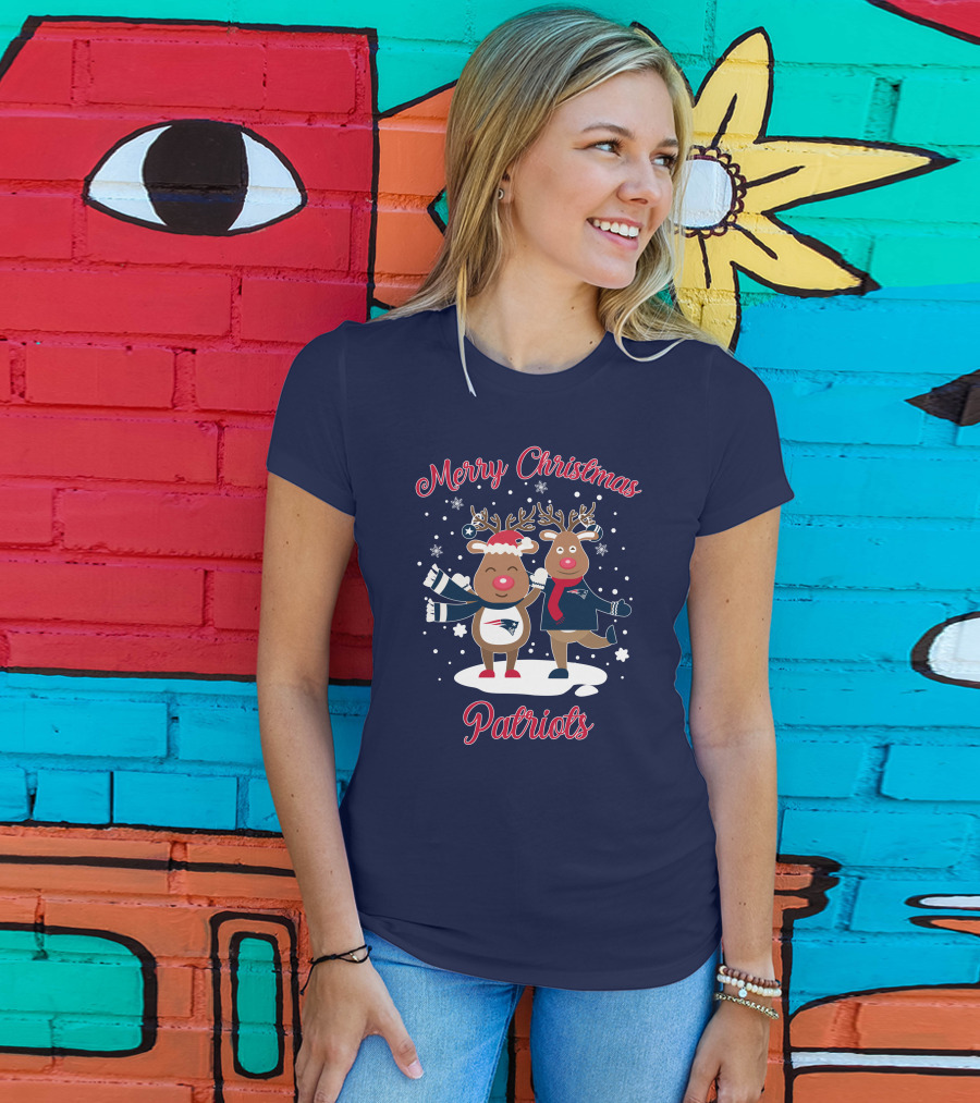 Merry Christmas Patriots Reindeer Snowflakes Holiday T-Shirt