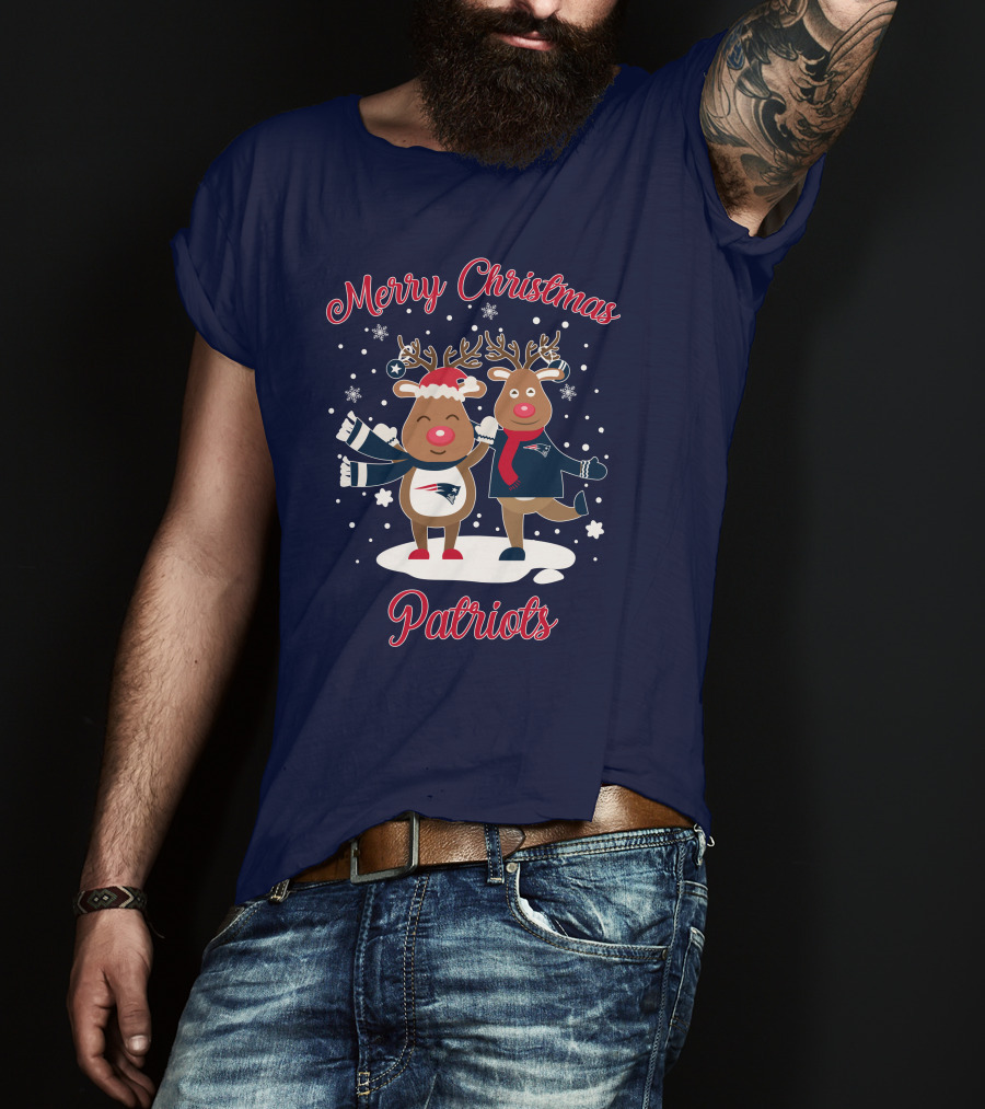 Merry Christmas Patriots Reindeer Snowflakes Holiday T-Shirt