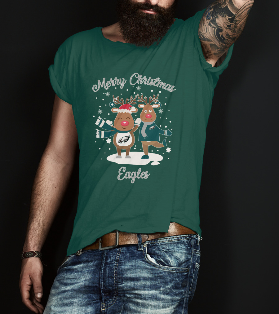 Merry Christmas Eagles Reindeer With Philadelphia Eagles T-Shirt