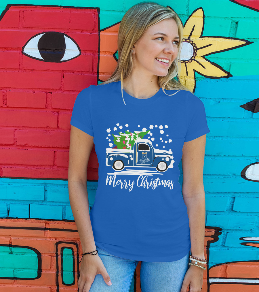 Kansas City Royals Vintage Car Merry Christmas Tree Winter Holiday T-Shirt