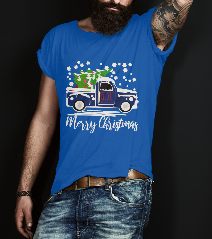 Merry Christmas New York Giants Vintage Car Snowflakes Holiday T-Shirt