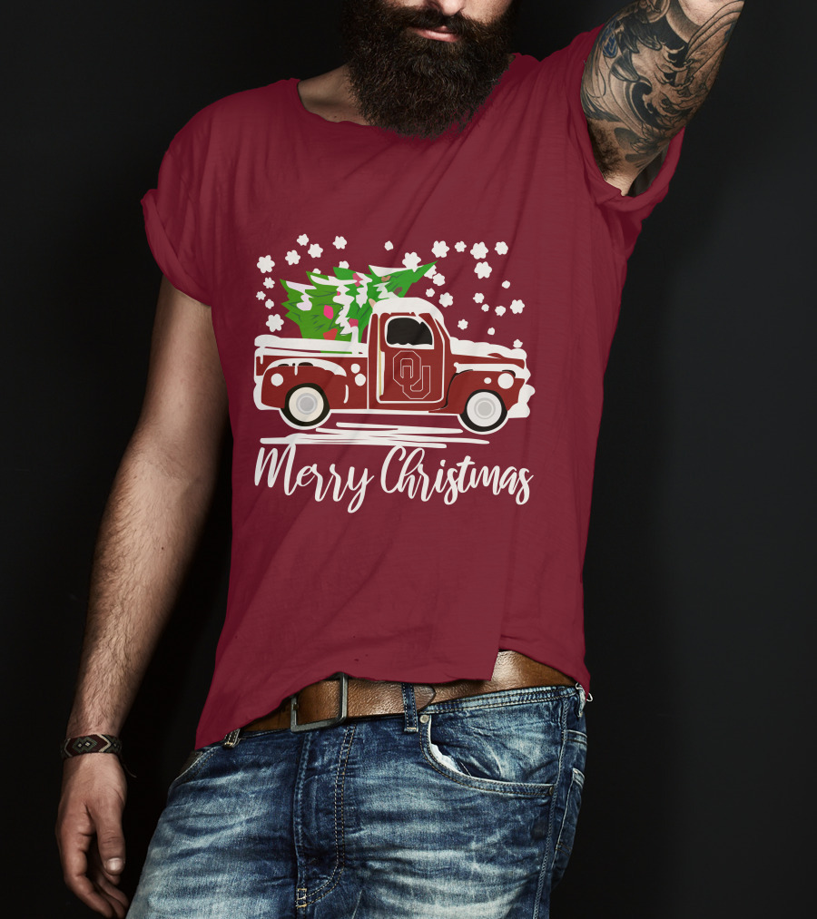 Merry Christmas Oklahoma Sooners Vintage Truck With Tree T-Shirt