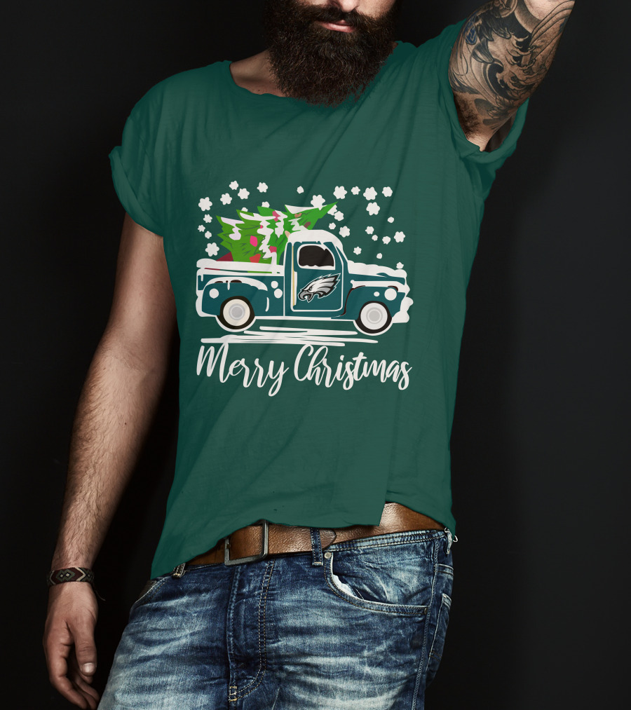 Merry Christmas Philadelphia Eagles Vintage Car Snowflakes T-Shirt