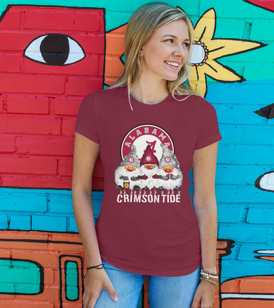 Alabama Crimson Tide Christmas Gnomes Merry Christmas Happy Holidays T-Shirt