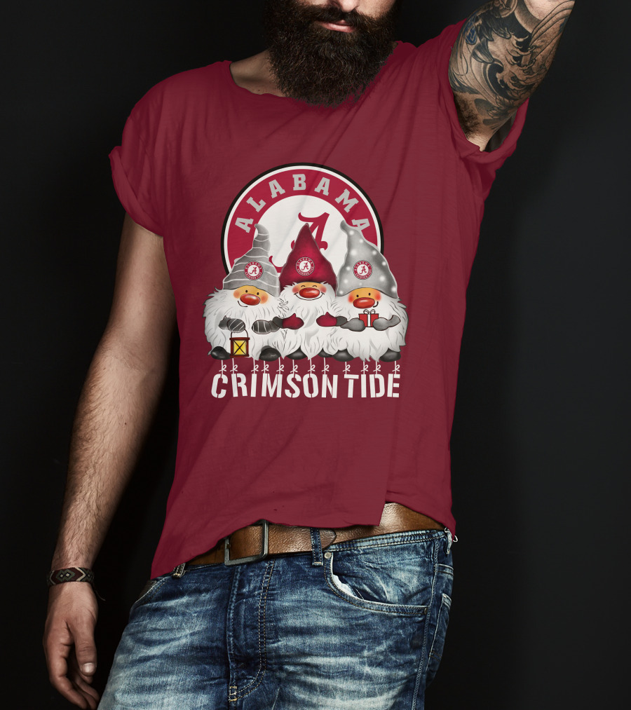 Alabama Crimson Tide Christmas Gnomes Merry Christmas Happy Holidays T-Shirt