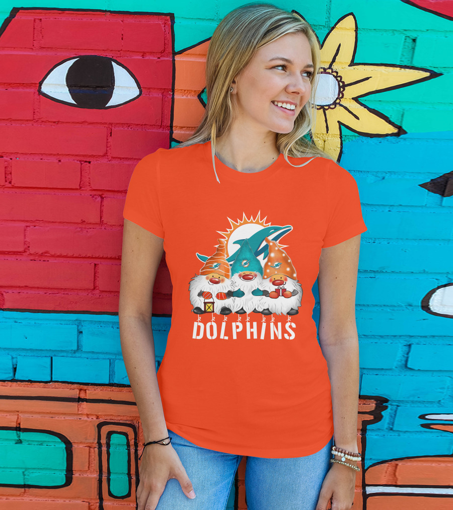 Miami Dolphins Merry Christmas Happy Holidays Gnomes T-Shirt
