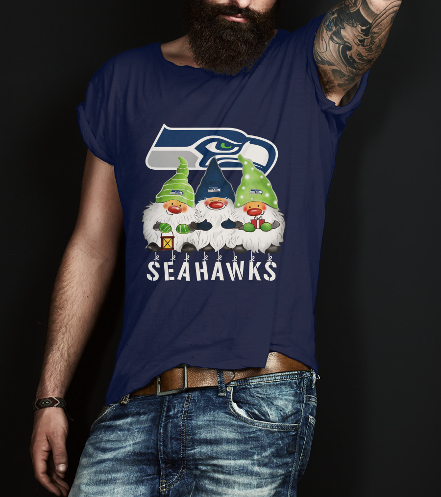 Seattle Seahawks Merry Christmas Happy Holidays Gnomes T-Shirt