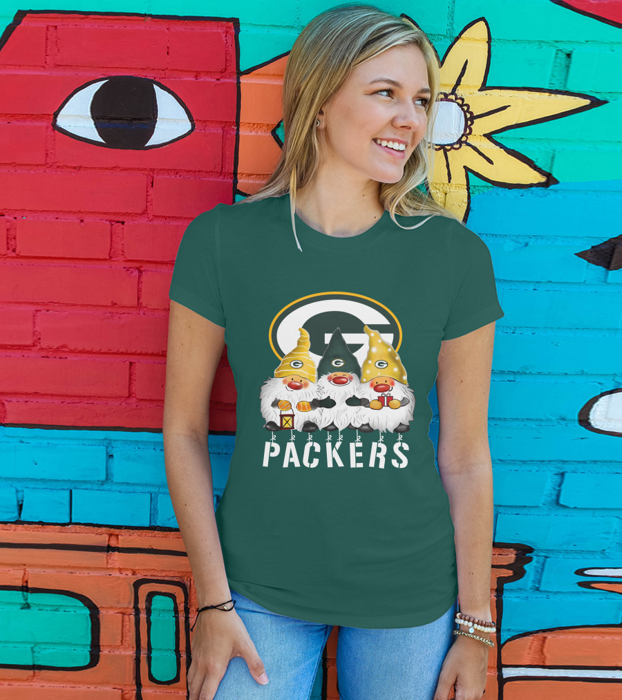 Green Bay Packers Gnomes Merry Christmas Happy Holidays T-Shirt