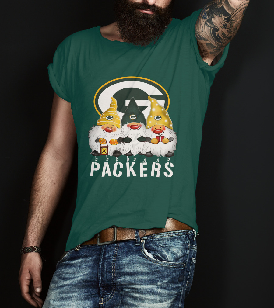 Green Bay Packers Gnomes Merry Christmas Happy Holidays T-Shirt