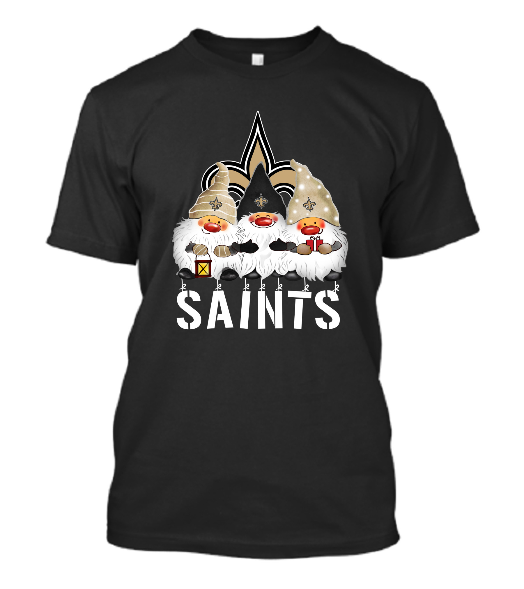 New Orleans Saints Merry Christmas Happy Holidays Gnomes Fleur-de-lis T-Shirt