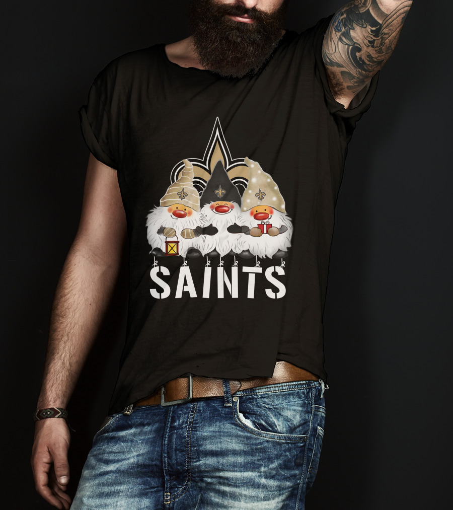 New Orleans Saints Merry Christmas Happy Holidays Gnomes Fleur-de-lis T-Shirt