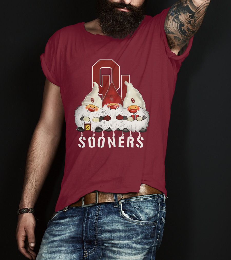 Oklahoma Sooners Christmas Gnomes Happy Holidays T-Shirt