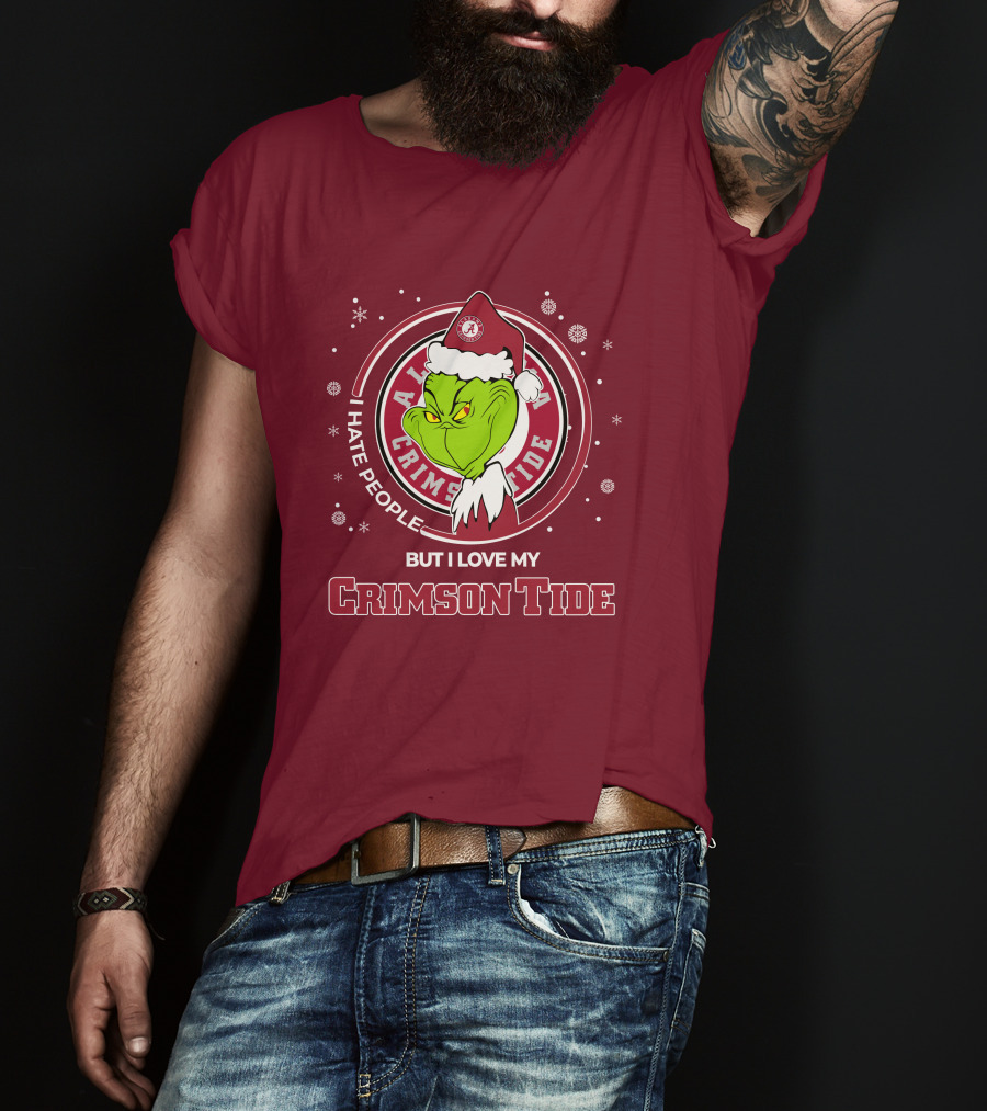 Christmas Grinch Santa I Hate People But I Love My Alabama Crimson Tide T-Shirt