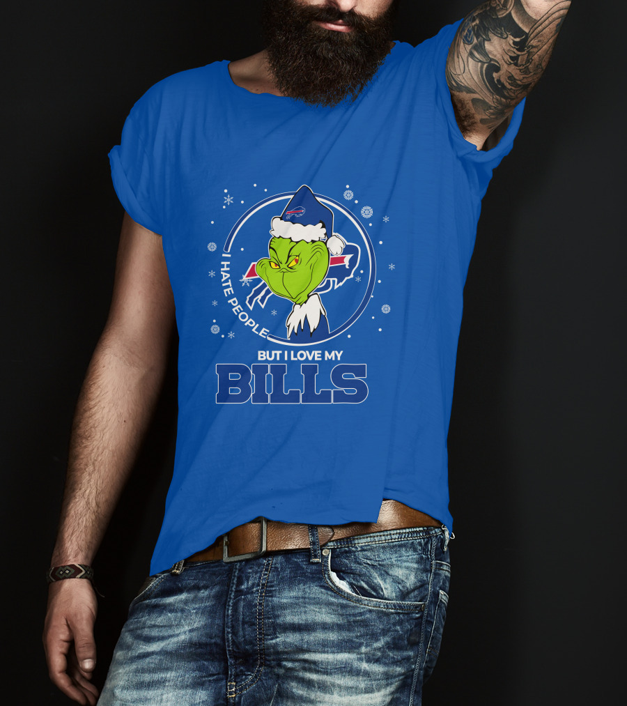 Grinch Christmas I Hate People But I Love My Buffalo Bills T-Shirt