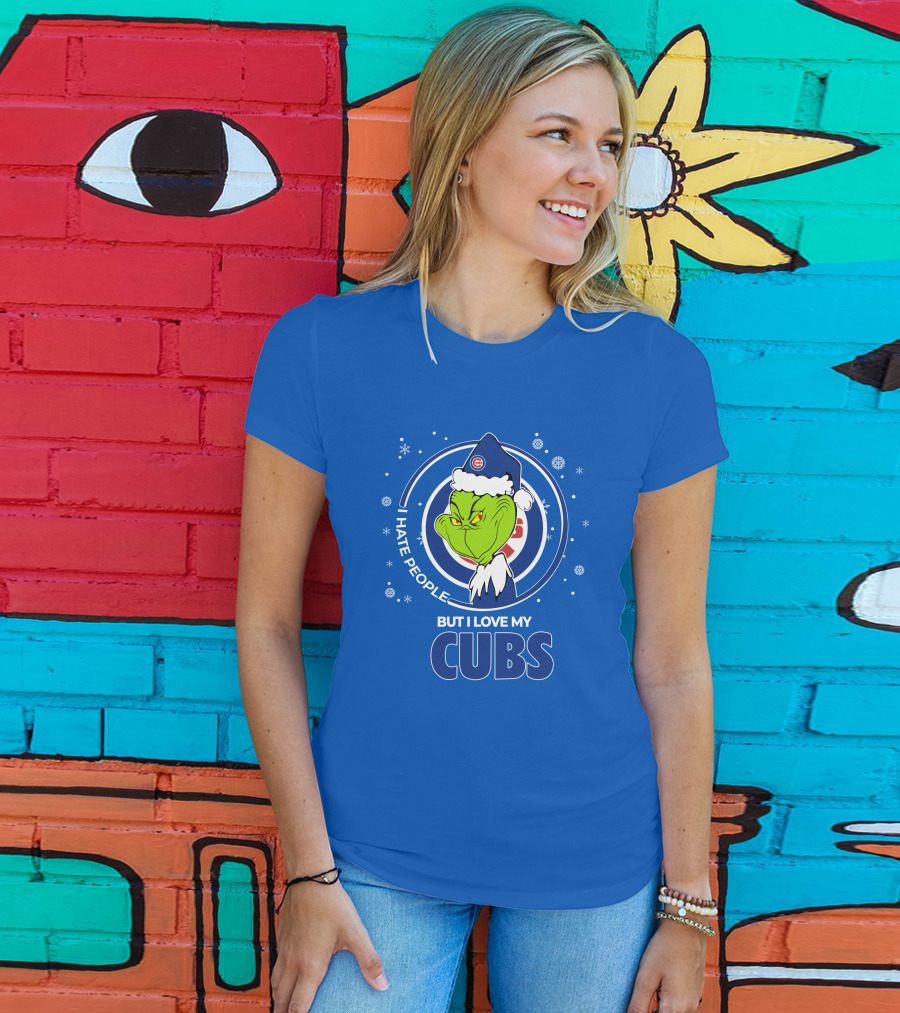 Grinch Christmas Santa I Hate People But I Love My Cubs T-Shirt