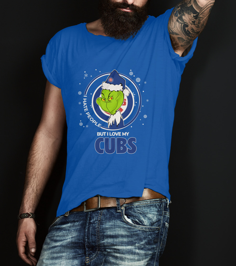 Grinch Christmas Santa I Hate People But I Love My Cubs T-Shirt