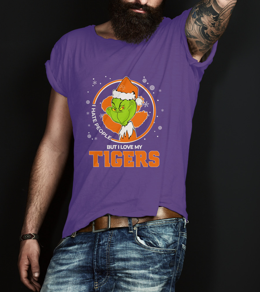 Christmas Grinch Santa I Hate People But I Love My Tigers T-Shirt