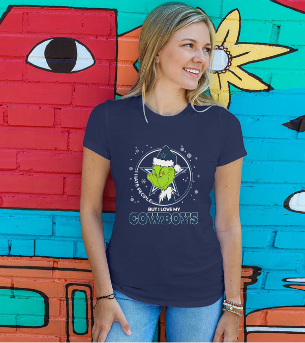 I Hate People But I Love My Dallas Cowboys Grinch Santa Christmas T-Shirt
